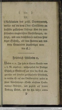 XII. (Resolution des geistl. Departments, ...)