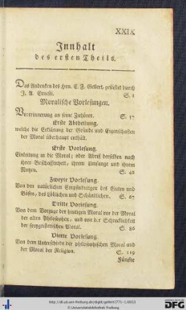 Innhalt des ersten Theils.