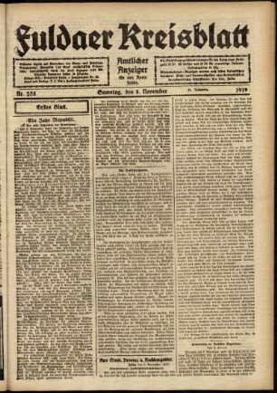 Erste Ausgabe vom Samstag, den 08. November 1919.