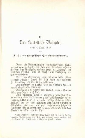 II. Das kurhessische Wahlgesetz vom 5. April 1849 und § 153 der Kurhessischen Verfassungsurkunde.