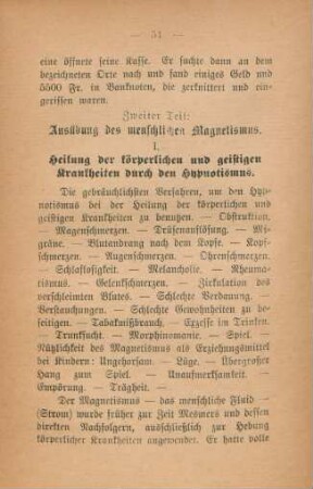 I. Heilung der körperlichen und geistigen Krankheiten durch den Hypnotismus