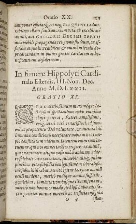 In funere Hippolyti Cardinalis Estensis [...] Oratio XX.