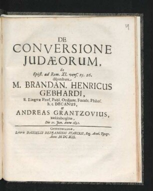 De Conversione Judaeorum : Ex Epist. ad Rom. XI. vers. 25. 26.