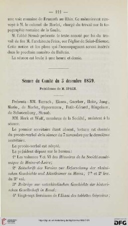 Séance du Comité du 5 décembre 1859