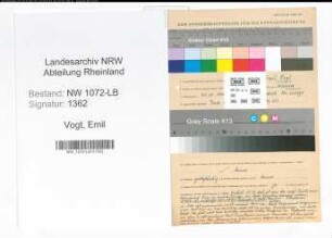 Entnazifizierung Emil Vogt , geb. 24.10.1900 (Angestellter)