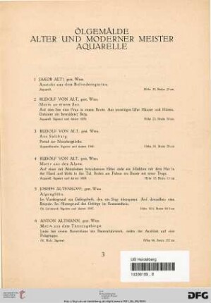 Ölgemälde alter und moderner Meister, Aquarelle (Nr. 1-139)