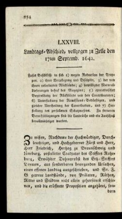 LXXVIII. Landtags-Abschied, vollzogen zu Zelle den 17ten Septemb. 1642.
