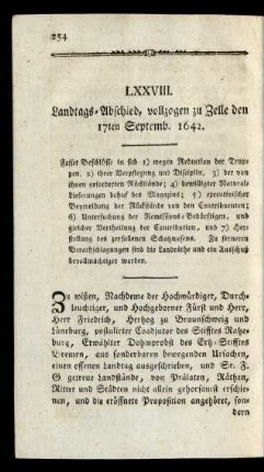 LXXVIII. Landtags-Abschied, vollzogen zu Zelle den 17ten Septemb. 1642.