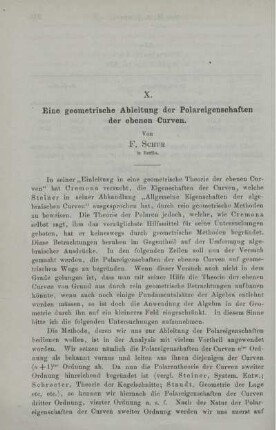 X. Eine geometrische Ableitung der Polareigenschaften der ebenen Curven.
