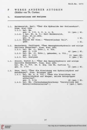F Werke anderer Autoren (Schüler von Th. Curtius)
