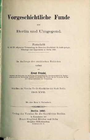 Schriften des Vereins für die Geschichte Berlins. 17. 1880