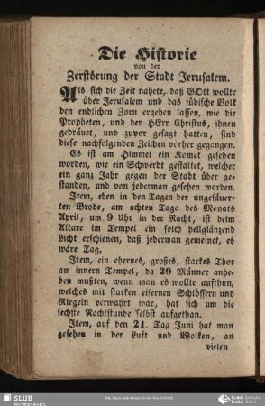 Die Historie von der Zerstoerung der Stadt Jerusalem