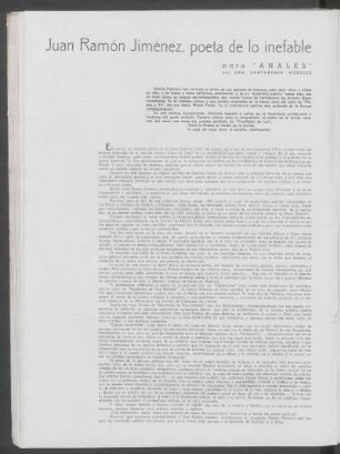 Juan Ramón Jiménez, poeta de lo inefable
