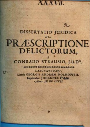 Diss. iur. de praescriptione delictorum