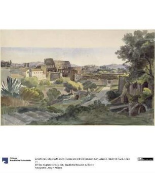 Blick auf Forum Romanum mit Colosseum zum Lateran