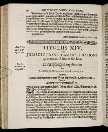 Titulus XIV. De Jurisdictione Camerali Ratione quorundam Actuum fundata.