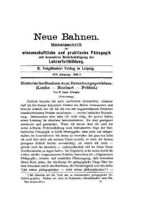 Historische Studien zum Erziehungsproblem : (Locke-Herbart-Fröbel) ; Fortsetzung