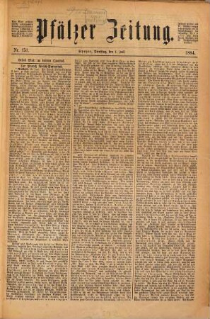 Pfälzer Zeitung. 1884, [2] = Juli - Dez