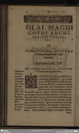 De Superstitiosa Cultura Daemonum populorum Aquilonarium. Epitome Libri III.
