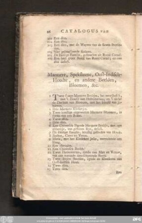 Marmere, Speksteene, Oost-Indisch-Houdte, en andere Beelden, Bloemen, [et]c.