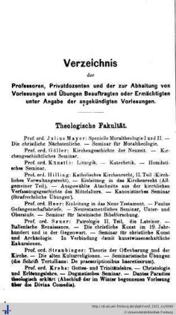Verzeichnis der Professoren und Privatdozenten.
