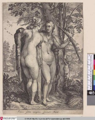 [Zwei Nymphen der Diana stehen vor einem Baum; Two Nymphs of Diana Standing before a Tree]