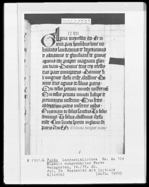 Missale ausgewählter Feste — Initiale G(loria), Folio 39recto