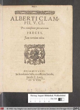 Alberti Clampii, V. Cl. Pro remißione peccatorum Preces
