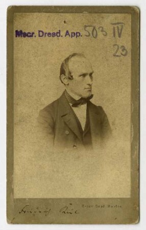 Porträtfoto Friedrich Kiel : Kiel, Friedrich. Fotografie (visit) mit Widmung verso an Eduard Rappoldi; Heinrich Graf (Berlin), um 1866. Dresden: SLUB Mscr.Dresd.App.503,IV,23