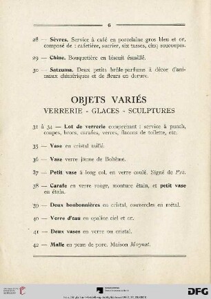 Objets variés - Verrerie - Glaces - Sculptures (Nr. 31-58)