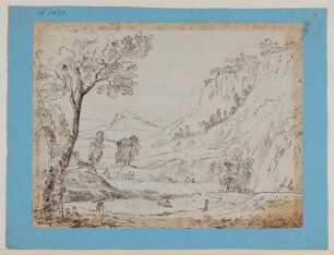 Gebirgige italienische Landschaft mit Staffage