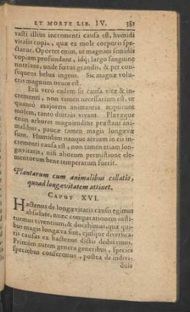 Plantarum cum animalibus collatio, quoad longaevitatem attinet. Caput XVI.