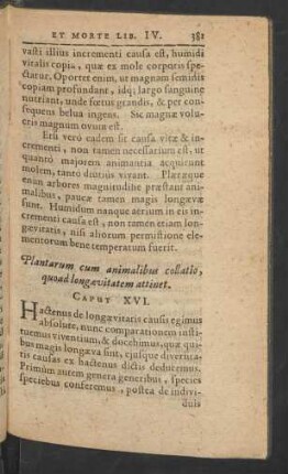 Plantarum cum animalibus collatio, quoad longaevitatem attinet. Caput XVI.