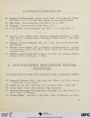 B. Autographen berühmter Wiener Künstler (Nr. 474 - 502)