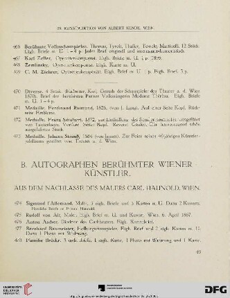 B. Autographen berühmter Wiener Künstler (Nr. 474 - 502)