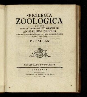 Fasc. 11: Spicilegia Zoologica. Fasciculus Undecimus