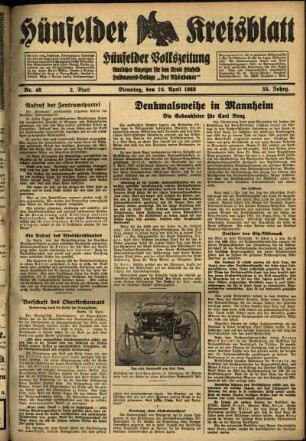 Zweite Ausgabe vom Dienstag, den 18. April 1933.