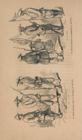 18. Soldats francais, tenue de campagne (p. 256-257). 19. Soldats annamites et espagnols (p. 256-257)