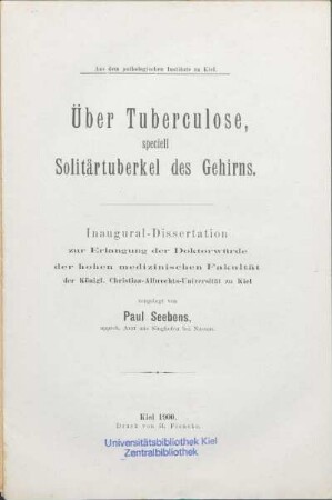 Über Tuberculose, speciell Solitärtuberkel des Gehirns