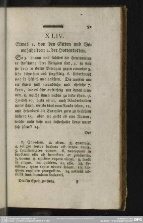 XLIV. Etwas von den Sitten und Gewohnheiten der Hottentotten