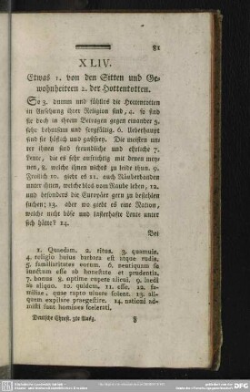 XLIV. Etwas von den Sitten und Gewohnheiten der Hottentotten