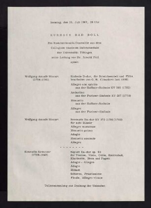 Sonntag, den 23. Juli 1957, 20 Uhr Kurhaus Bad Boll [...]
