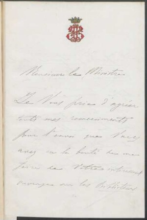 [Carta de agradecimiento a Vicente Quesada en francés, 17 de octubre 1877]