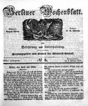 No. 5, Sonnabend, den 4. Februar 1837.