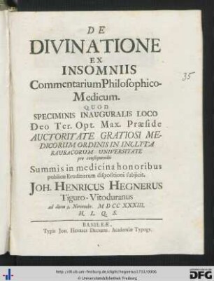De Divinatione Ex Insomniis : Commentarium Philosophico-Medicum