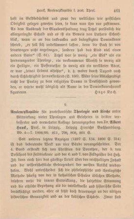 461-463 [Rezension] Realencyklopädie [Realenzyklopädie] für protestantische Theologie und Kirche