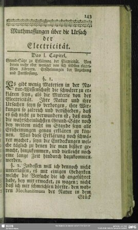 Muthmassungen über die Ursach der Electricität