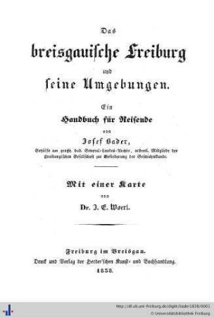 Das breisgauische Freiburg und seine Umgebungen : ein Handbuch für Reisende
