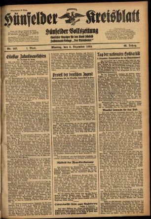 Erste Ausgabe vom Montag, den 03. Dezember 1934.