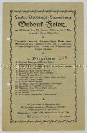 Programm einer Gedenkfeier für Liebknecht, Lenin und Luxemburg